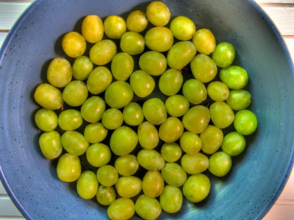 Top view of bowl of grapes