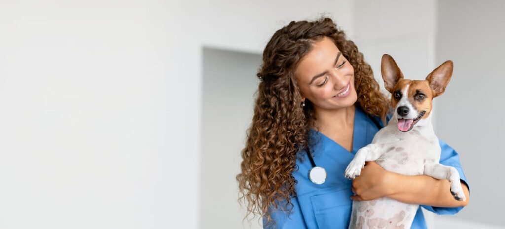 Veterinarian with pet dog in animal clinic – Stop Googling Your Pet's Symptoms at 3 AM